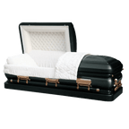 Orion Series Ebony w/ Gold casket — ebony 18-gauge steel with white velvet interior