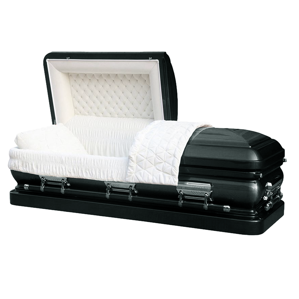 Orion Series Ebony casket — ebony 18-gauge steel with white velvet interior (view 2)