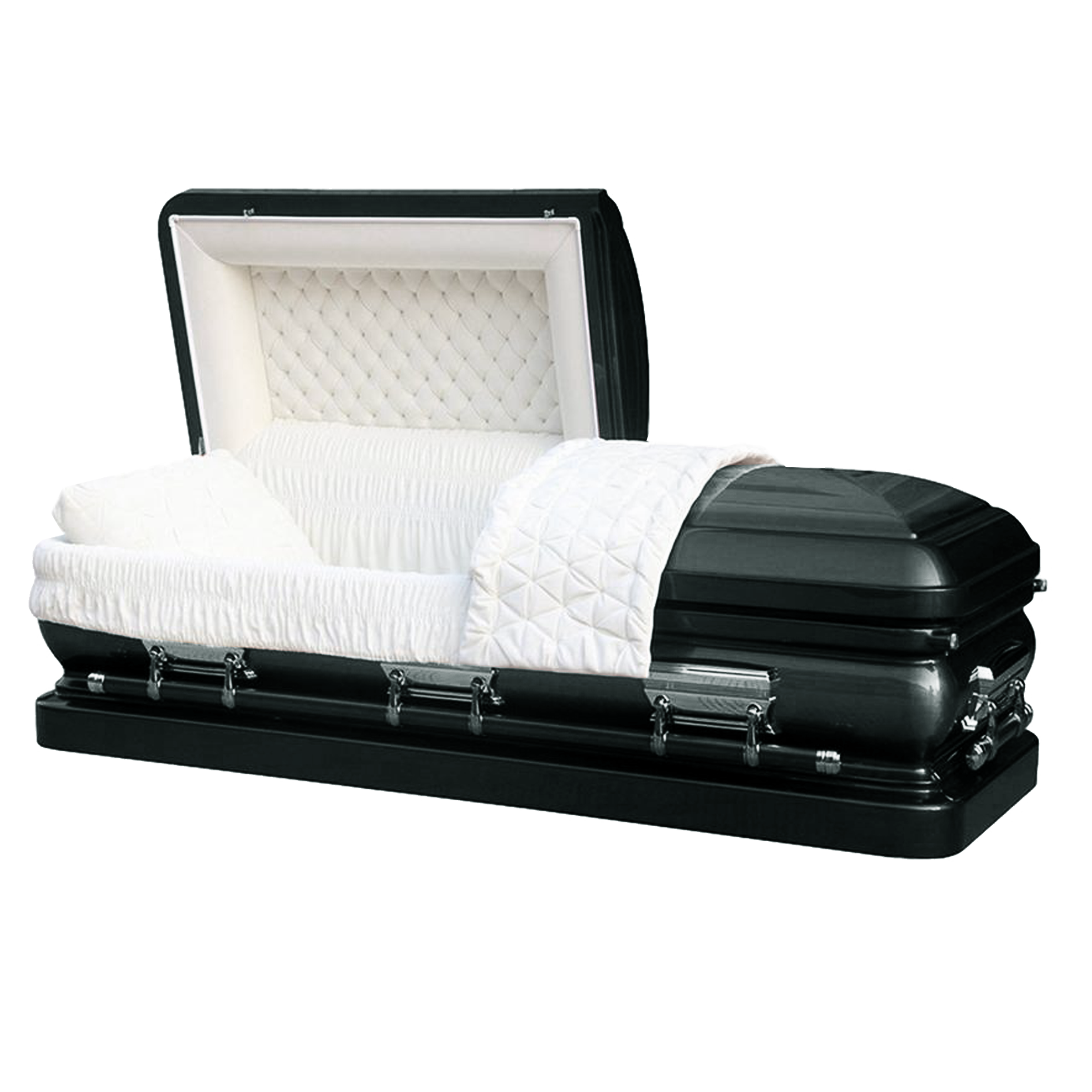 Orion Series Ebony casket — ebony 18-gauge steel with white velvet interior (view 2)