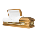 Orion Series Gold Brush casket — gold 18-gauge steel with white velvet interior