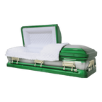 Orion Series Green casket — green 18-gauge steel with white velvet interior (view 2)