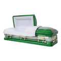 Orion Series Green casket — green 18-gauge steel with white velvet interior
