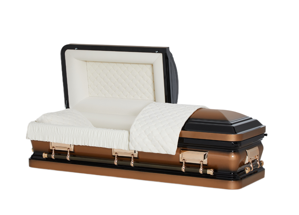 Orion Series Olympia casket — black 18-gauge steel with ivory velvet interior (view 2)