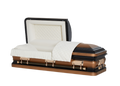 Orion Series Olympia casket — black 18-gauge steel with ivory velvet interior