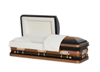 Orion Series Olympia casket — black 18-gauge steel with ivory velvet interior