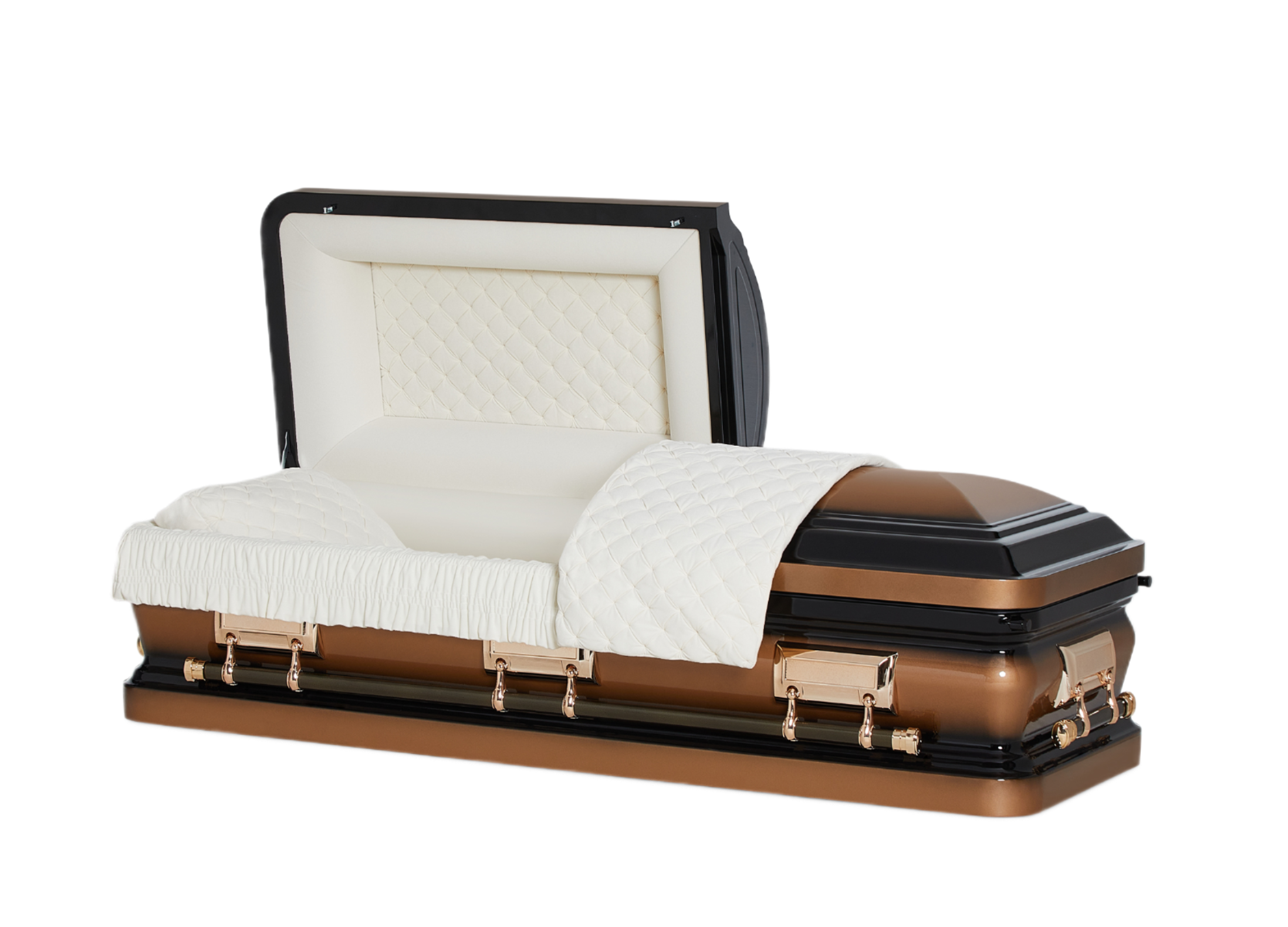 Orion Series Olympia casket — black 18-gauge steel with ivory velvet interior