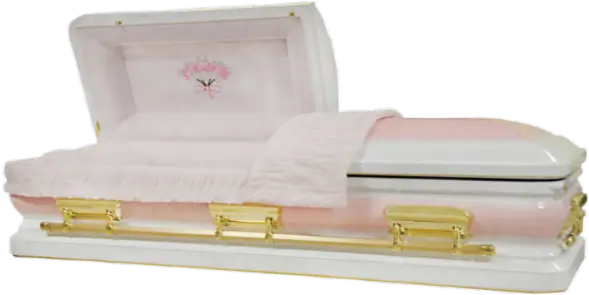 Orion Series Pink Brush casket — pink 18-gauge steel with light pink velvet interior