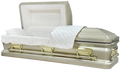 Orion Series Reflective Gold casket — champagne 18-gauge steel with beige velvet interior