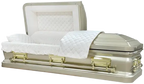 Orion Series Reflective Gold casket — champagne 18-gauge steel with beige velvet interior