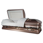 Orion Series Rose Gold/Lilac casket — pink 18-gauge steel with white velvet interior (view 2)