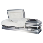 Orion Series Silver Brush casket — silver 18-gauge steel with white velvet interior (view 2)