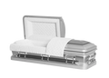 Orion Series Silver casket — silver 18-gauge steel with white velvet interior