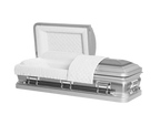 Orion Series Silver casket — silver 18-gauge steel with white velvet interior