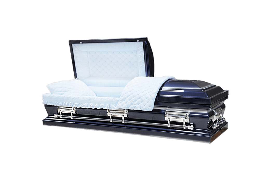 Orion Series Su Navy Blue casket — navy blue 18-gauge steel with blue velvet interior (view 2)