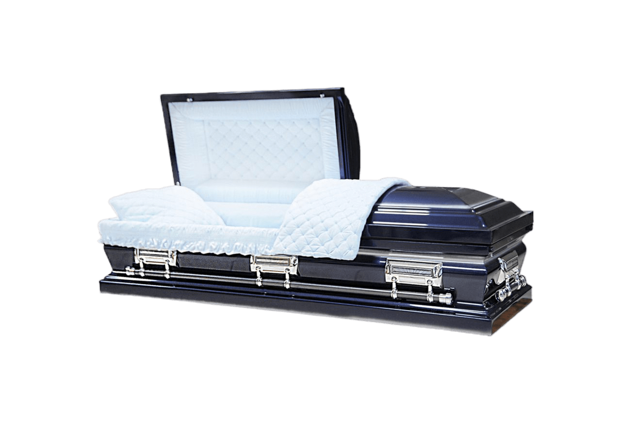 Orion Series Su Navy Blue casket — navy blue 18-gauge steel with blue velvet interior (view 2)