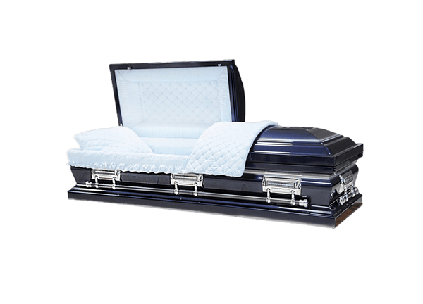 Orion Series Su Navy Blue casket — navy blue 18-gauge steel with blue velvet interior