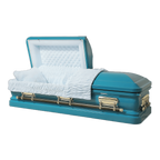 Orion Series Turquoise casket — blue 18-gauge steel with blue velvet interior (view 2)