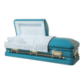 Orion Series Turquoise casket — blue 18-gauge steel with blue velvet interior