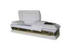 Orion Series White and Gold Brush casket — white 18-gauge steel with white velvet interior