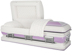 Orion Series White and Lavender casket — purple 18-gauge steel with white velvet interior (view 2)