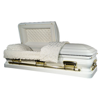 Orion Series White/Gold casket — white 18-gauge steel with white velvet interior (view 2)
