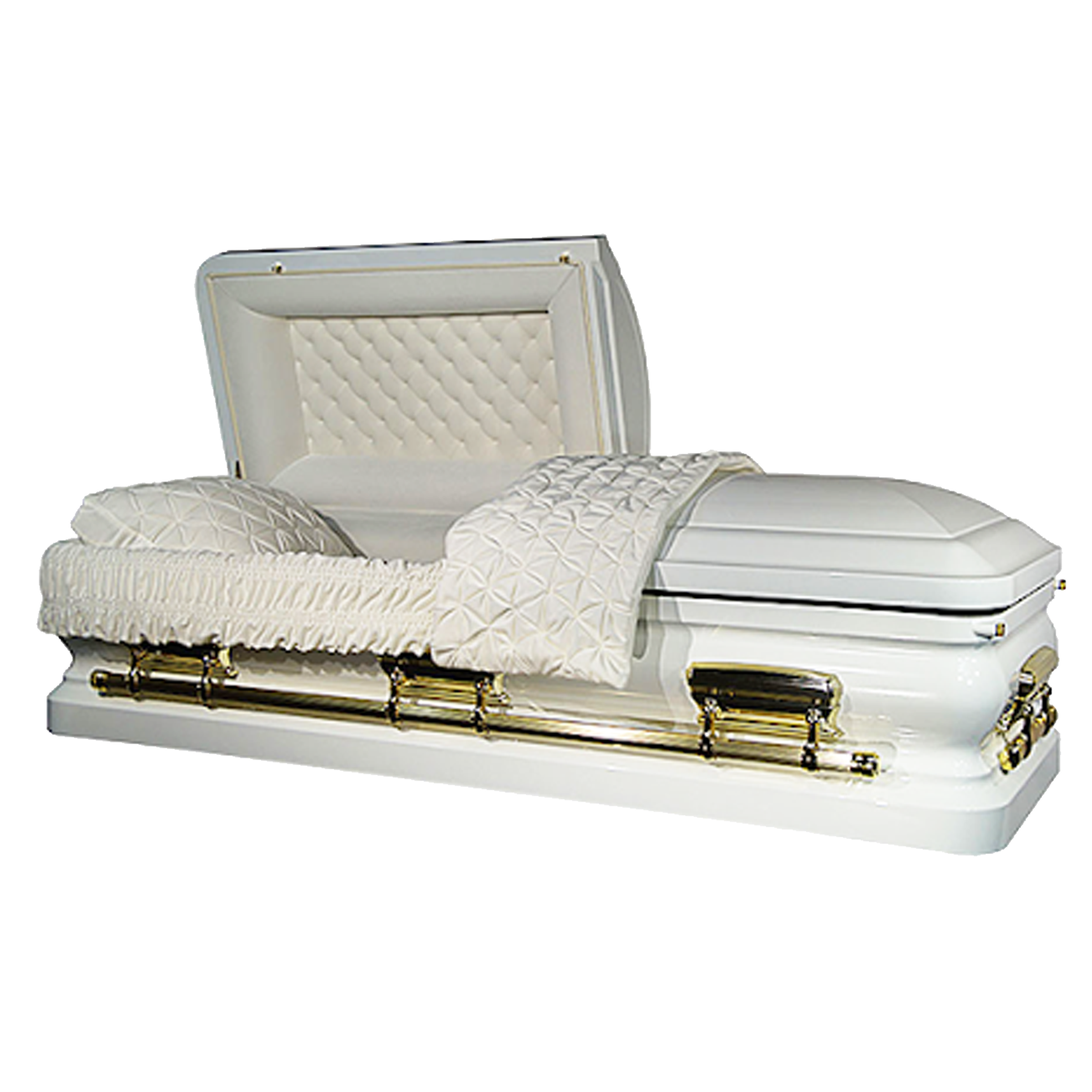 Orion Series White/Gold casket — white 18-gauge steel with white velvet interior (view 2)