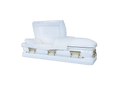 Orion Series White/Gold casket — white 18-gauge steel with white velvet interior