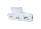Orion Series White/Gold casket — white 18-gauge steel with white velvet interior