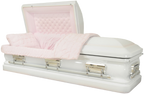 Orion Series White/Pink casket — white 18-gauge steel with light pink velvet interior (view 2)