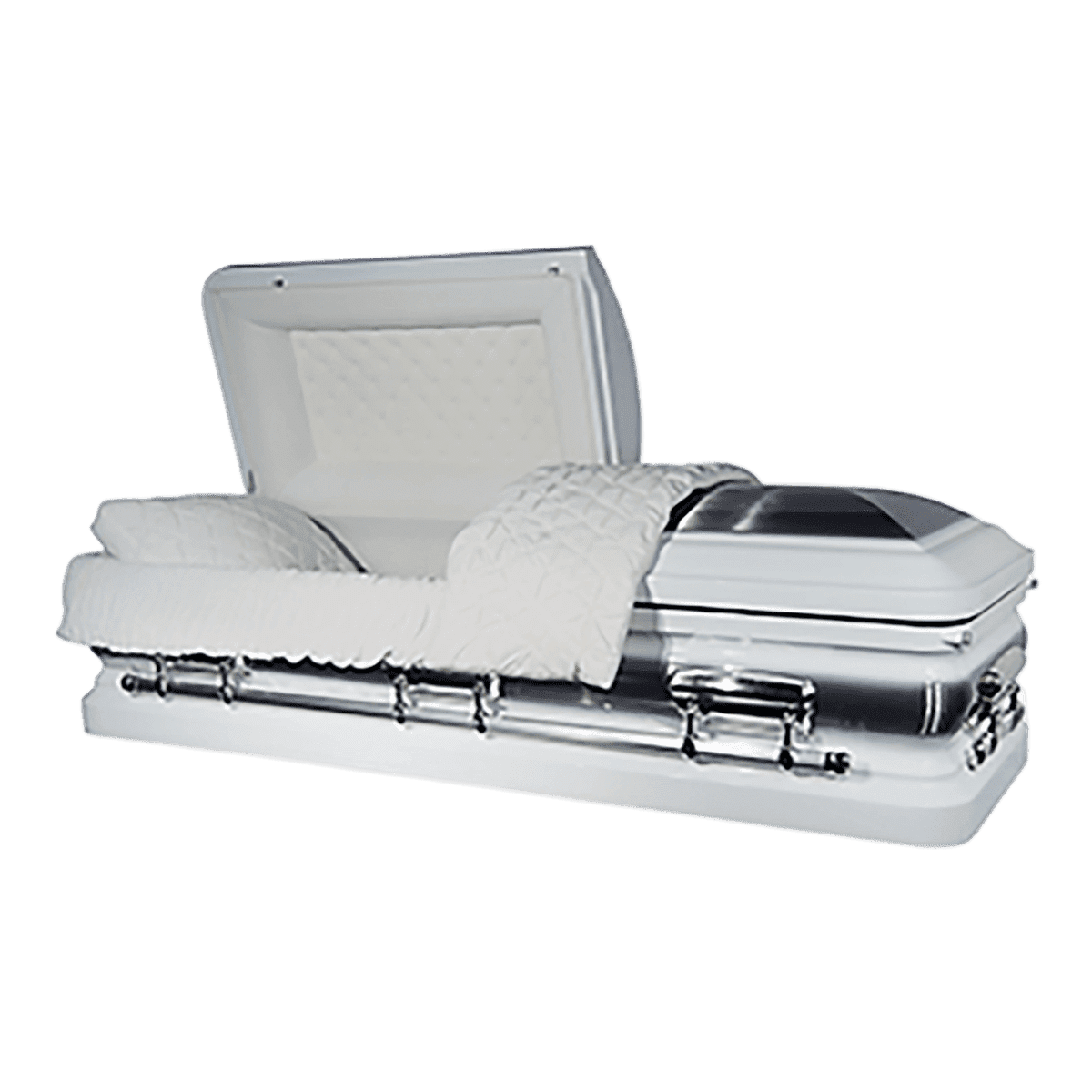 Orion Series White/Silver casket — white 18-gauge steel with white velvet interior (view 2)