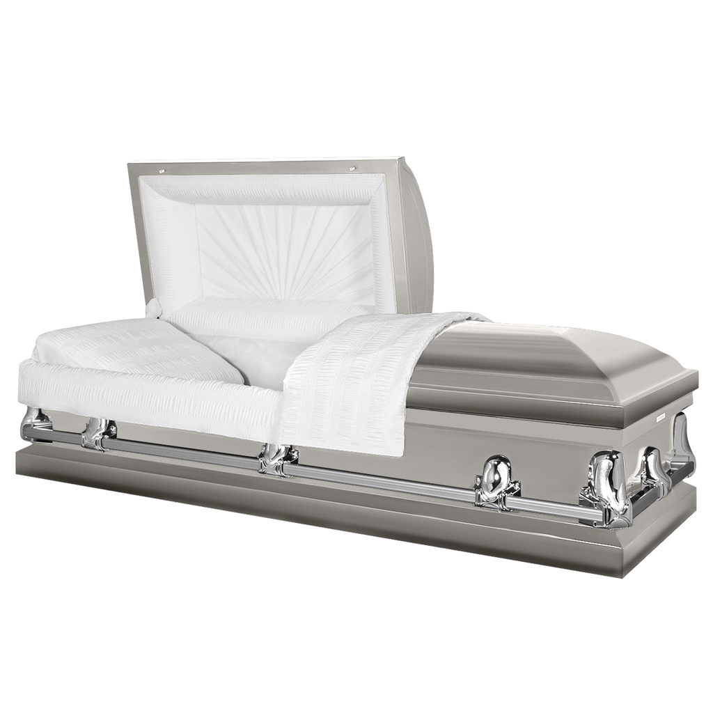 The Forever Series Silver casket — silver 20-gauge steel with crepe interior (view 2)