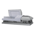 Pieta/Last Supper casket — white 18-gauge steel with white velvet interior