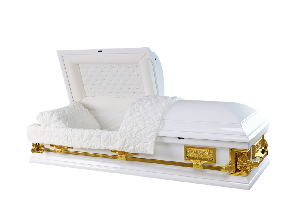Pieta White Wood Casket — solid poplar with white velvet interior (view 2)