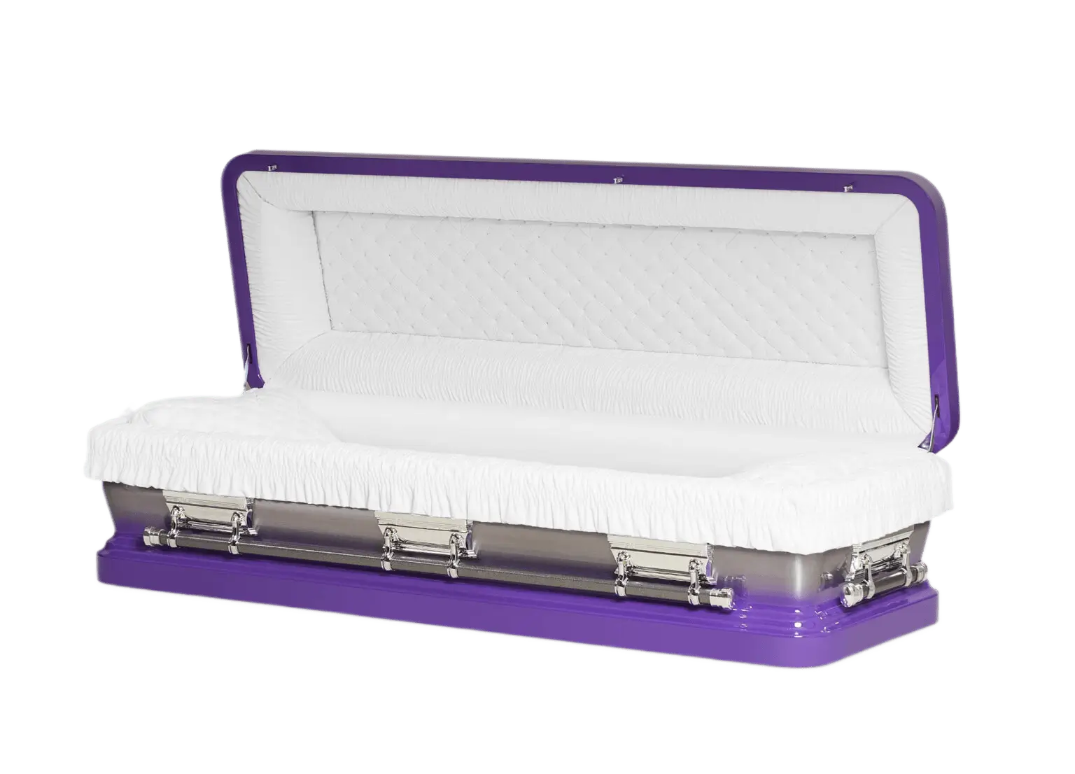 Discount Caskets Series Purple — purple 18-gauge steel with white velvet interior