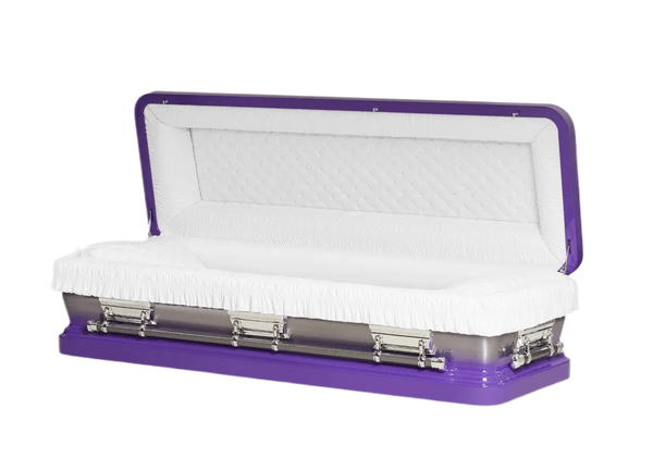 Discount Caskets Series Purple — purple 18-gauge steel with white velvet interior