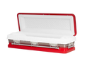 Discount Caskets Series Red Full Couch — red 18-gauge steel with white velvet interior