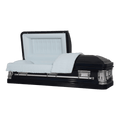 Delta Series Navy Blue casket — blue 18-gauge steel with blue velvet interior