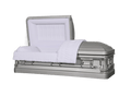 Delta Series Silver casket — silver 18-gauge steel with white velvet interior