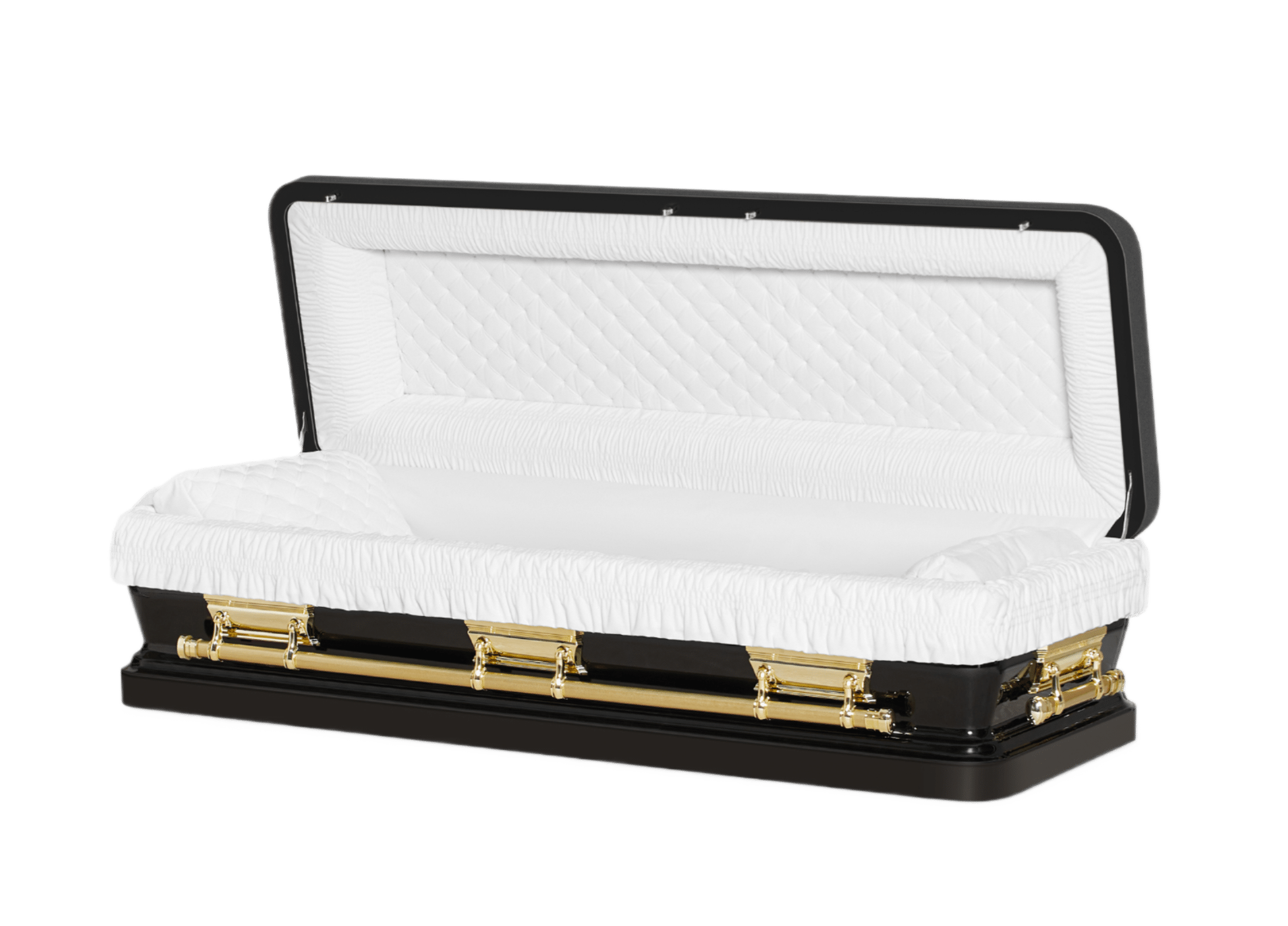 Discount Caskets Series Black and Gold Bar Full Couch — gold 18-gauge steel with ivory velvet interior