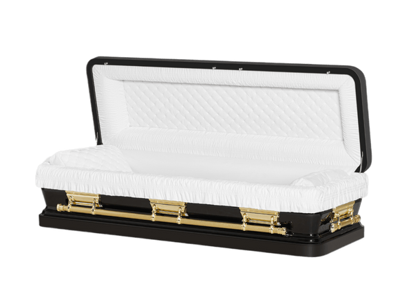 Discount Caskets Series Black and Gold Bar Full Couch — gold 18-gauge steel with ivory velvet interior