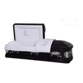 Roman Series Purple Rose casket — black 18-gauge steel with white velvet interior