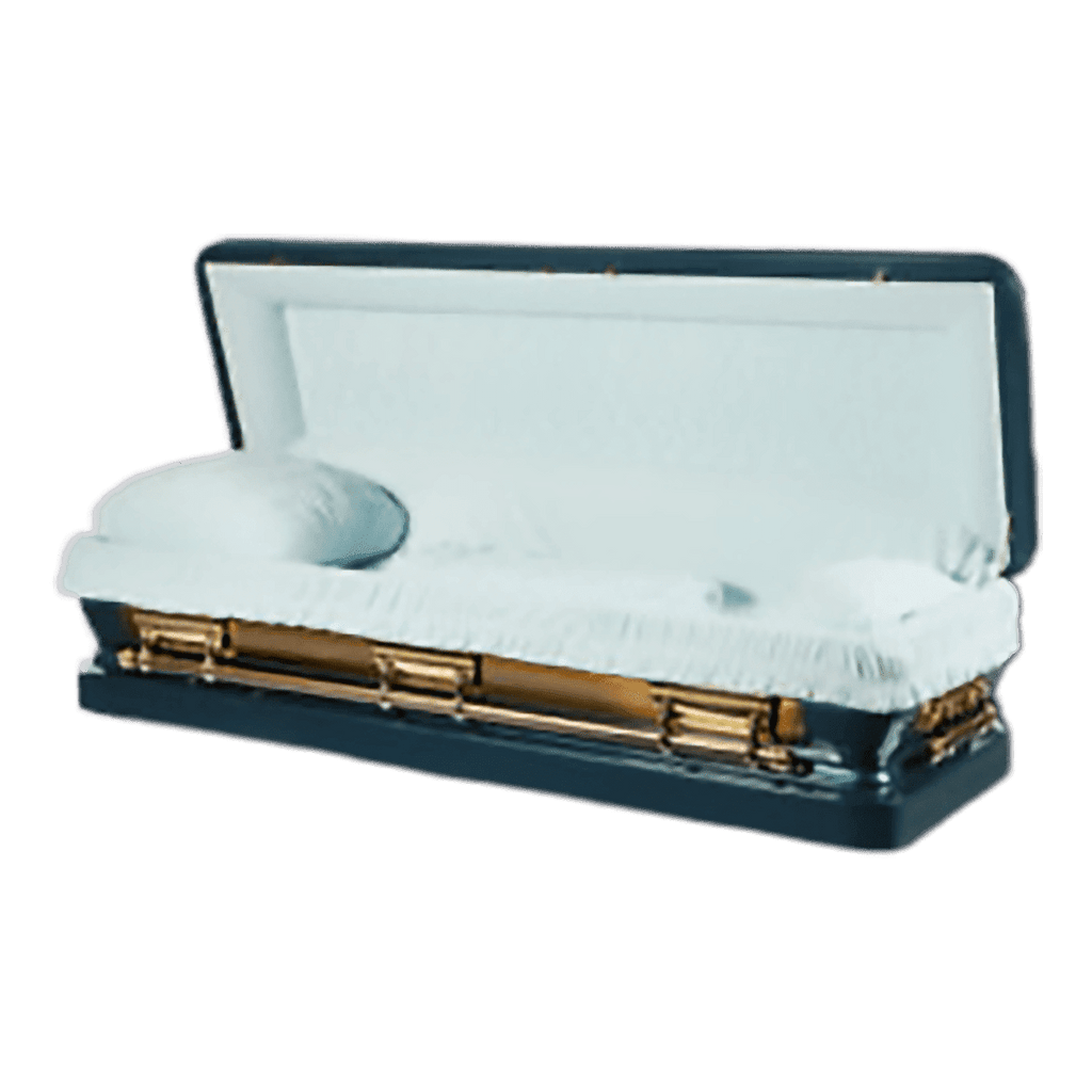 Discount Caskets Series Sapphire Full Couch — blue 18-gauge steel with blue velvet interior