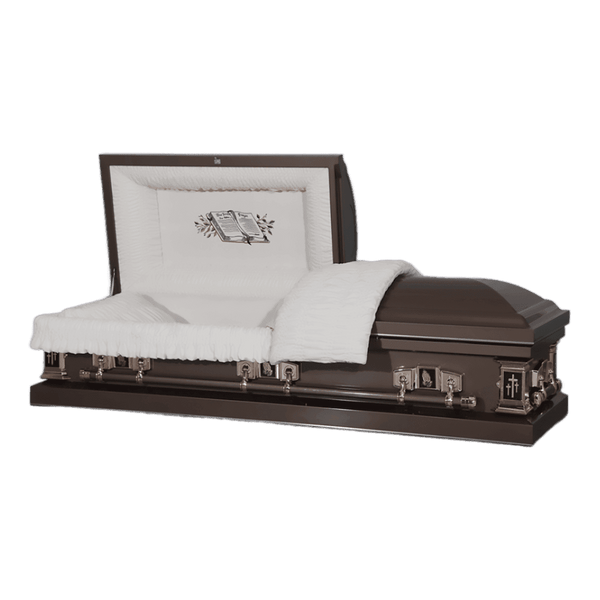 The Icon Series Bronze casket — bronze 20-gauge steel with ivory crepe interior