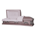 The Icon Series Orchid casket — orchid 20-gauge steel with pink crepe interior