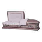 The Icon Series Orchid casket — orchid 20-gauge steel with pink crepe interior