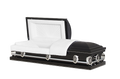 The Cambridge Series Black casket — black 20-gauge steel with white crepe interior