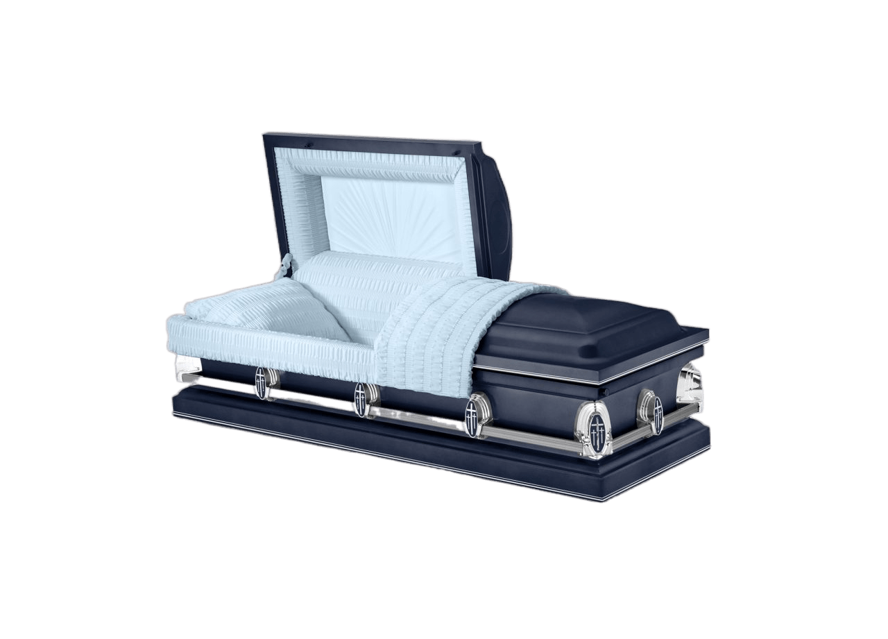 Batesville Saturn Blue Casket — blue 20-gauge steel with light blue crepe interior (view 3)
