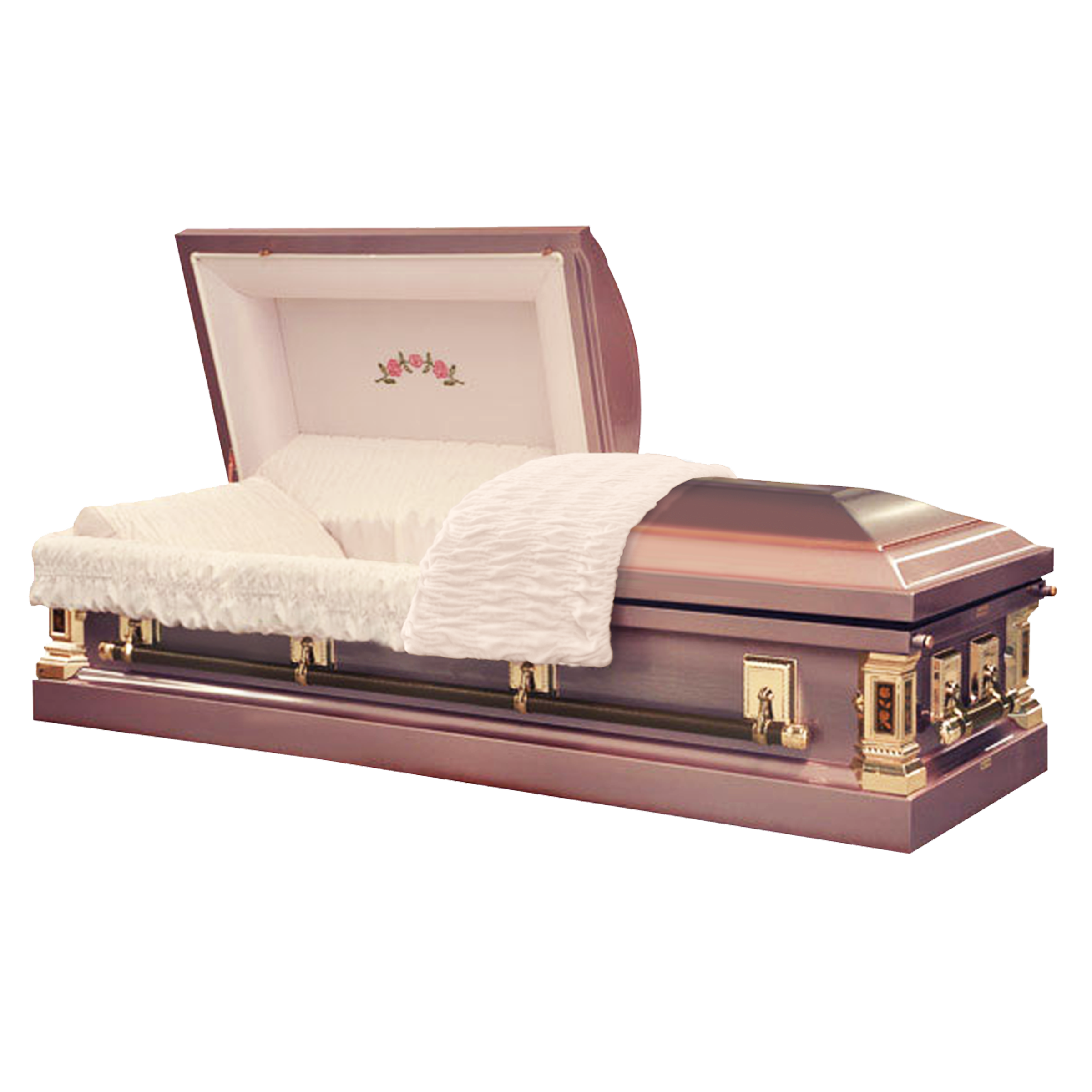 Saturn Caskets — pink 18-gauge steel with white velvet interior (view 2)