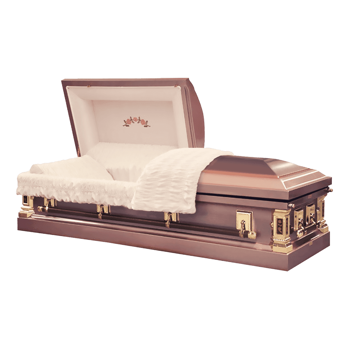 Saturn Caskets — pink 18-gauge steel with white velvet interior