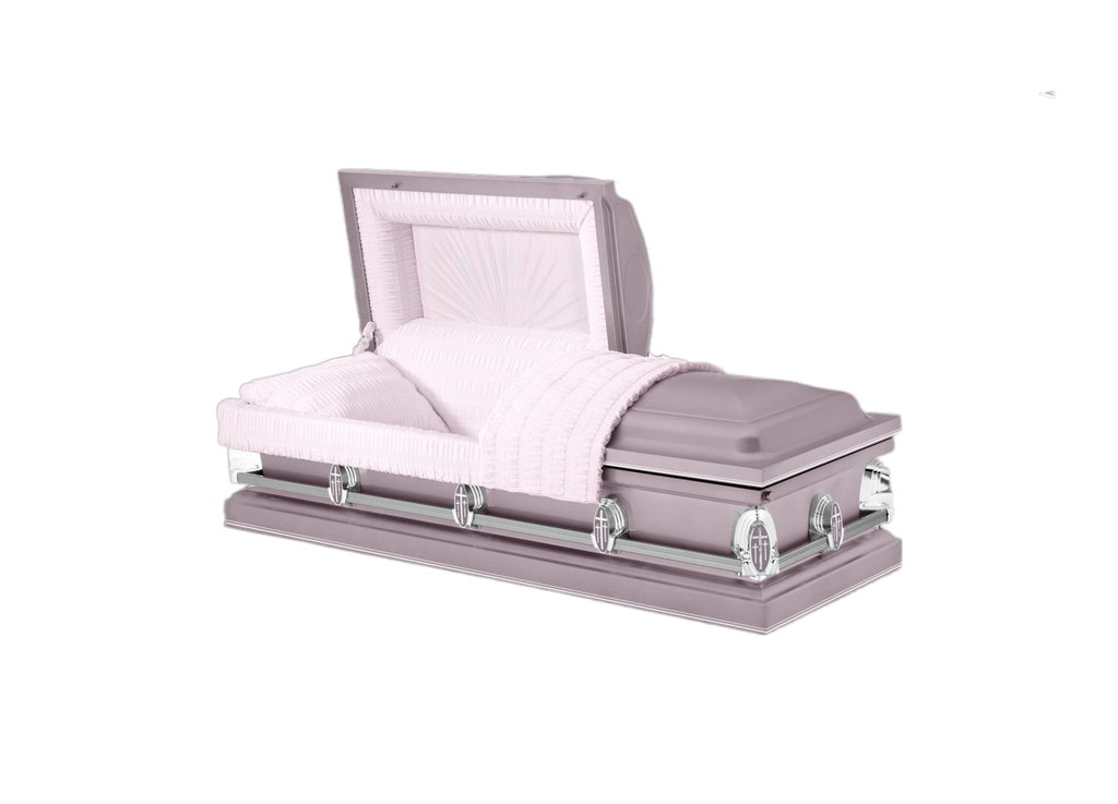 The Cambridge Series Orchid casket — orchid 20-gauge steel with pink crepe interior (view 2)